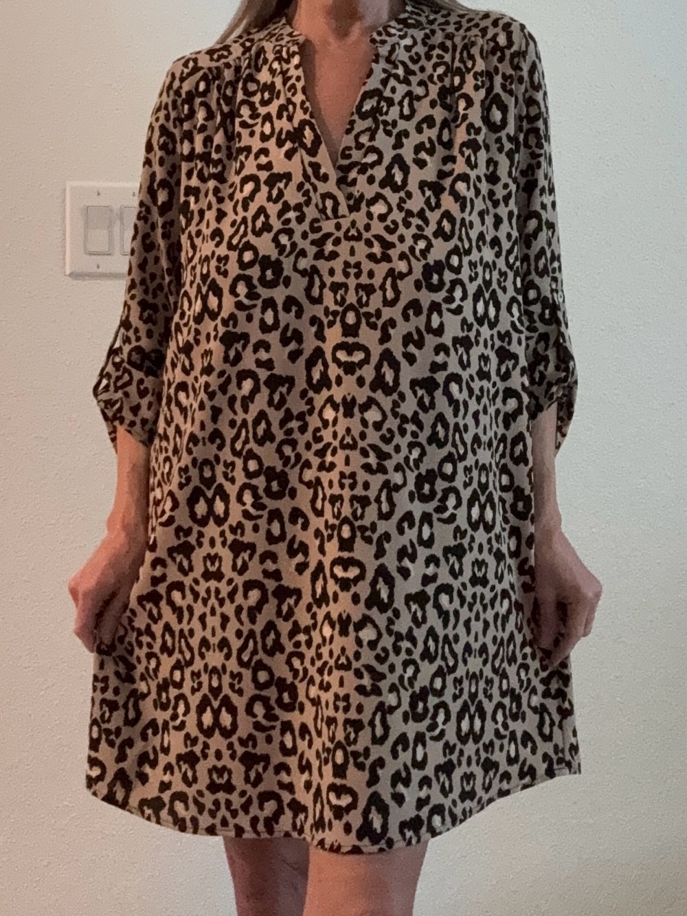 Leopard Print Tunic Dress - Beige & Black